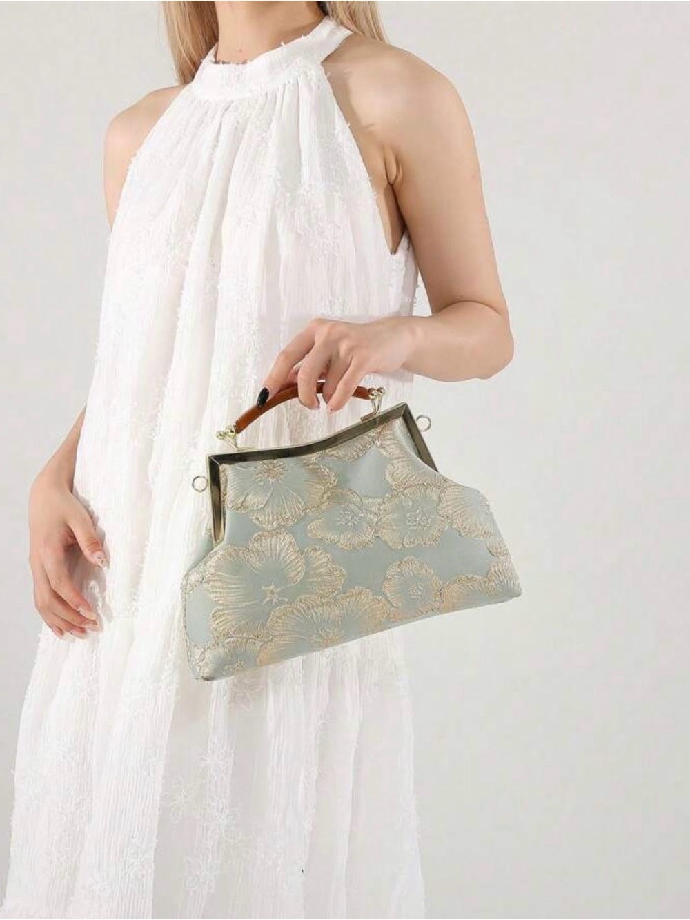 NEW Elegant Floral Top-Handle Bag with Shoulder Chain - Picture 2 of 7